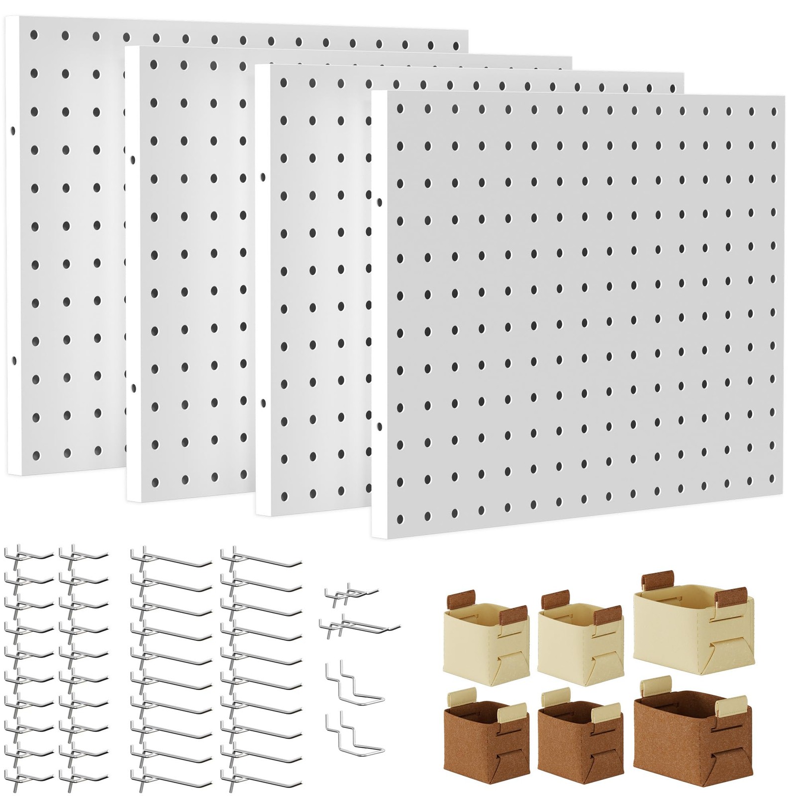 Spampur Peg Board, 4 Pack Metal White-16x12"- 4 Pcs with hooks, White