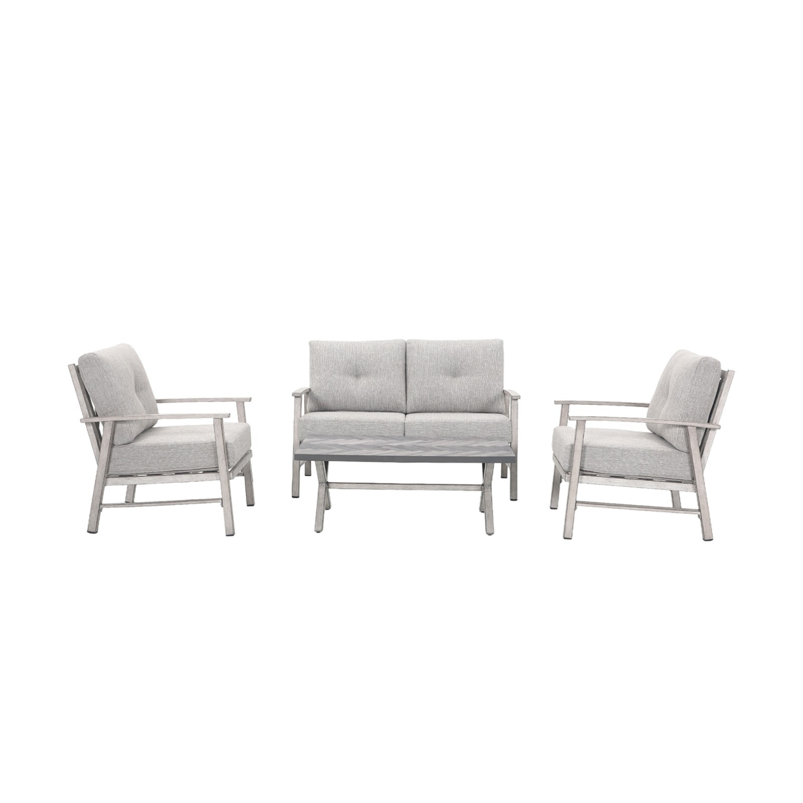 SeeHill 4 Piece Patio Conversation Sets White Oak Aluminum Patio Furniture Set