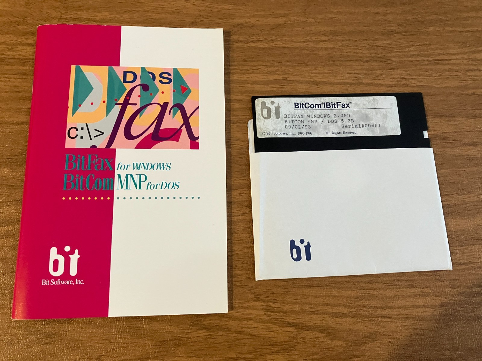 Vtg 1993 BitFax for Windows Version 2.0 & BitCom MNP User's Manual & Floppy Disk
