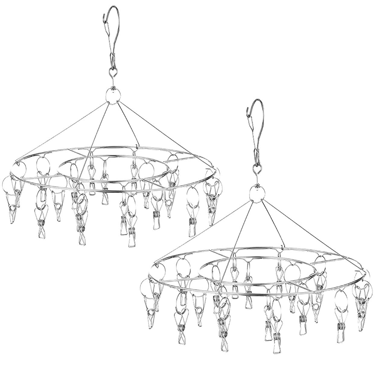 2 Pack Stainless Steel round Hanging Drying Rack with 20 Clips for Dry