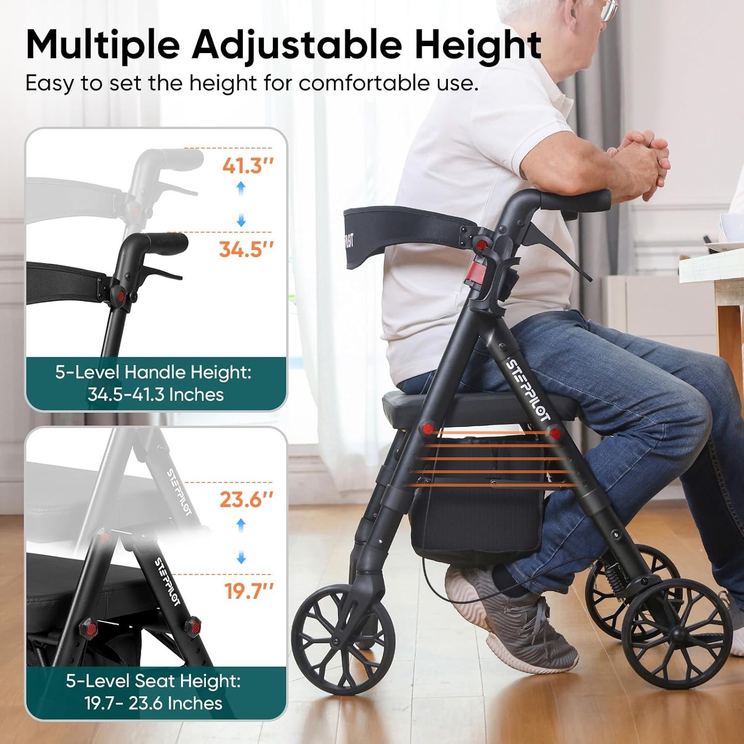 Rollator Walkers with Seat, 500 lbs Weight Capacity & Reinforce