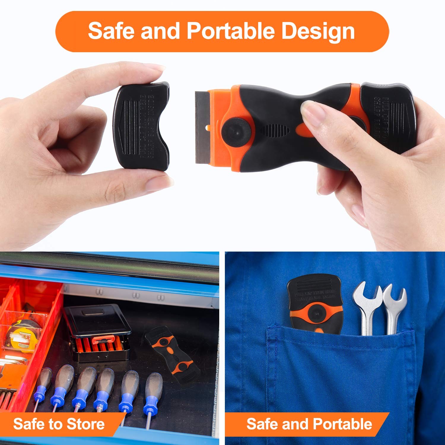 2PACK Razor Blade Scraper, 2-in-1 Scraper Tool with 12Pcs Plastic Blades and 7Pc