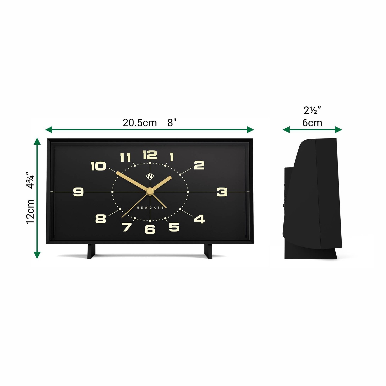 NEWGATE® Wideboy Alarm Clock | Rectangular Retro Design | cm, Matt Black