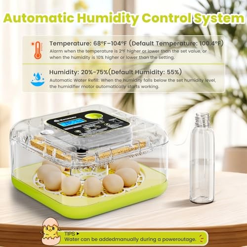 12 Egg Incubator Automatic Turning Humidity & Temperature Control LED Candler
