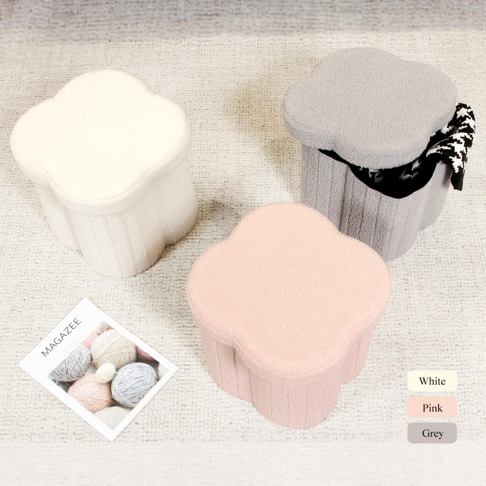 Storage Ottoman Cube, Flowers Shaped Ottomans with Storage Foot Stool Footres...