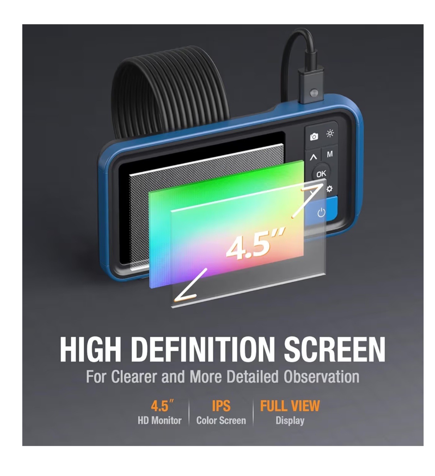 Dual Lens Endoscope Camera w Light, Teslong 4.5" HD Borescope (16.5FT)