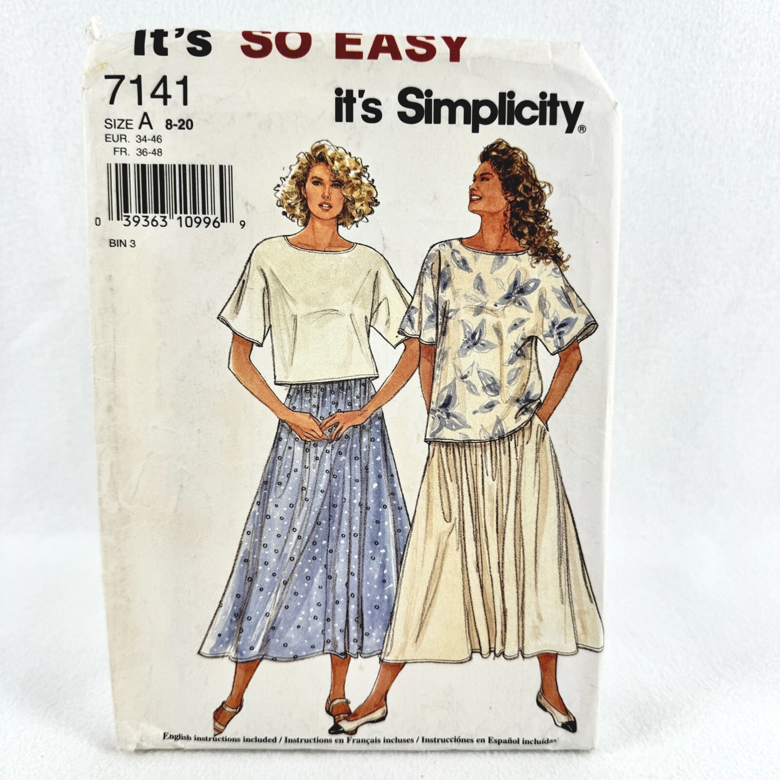 Simplicity 7141 Plus Size Loose Top and Flared Skirt Misses Size 8 20 Pattern