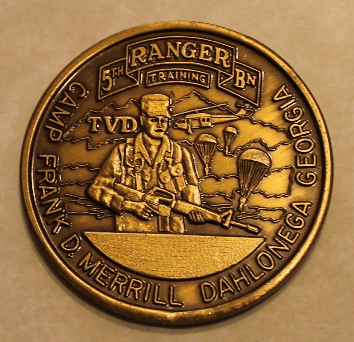 5th Ranger Training BN Camp Frank D. Merrill Dahlonega Brass Army Challenge Coin