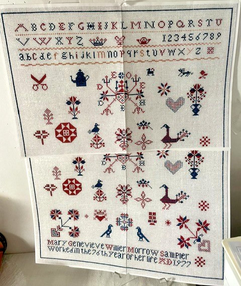 VHTF Genny Morrow PENNSYLVANIA GERMAN SAMPLER Ndlpt/Ctd Thread Pattern