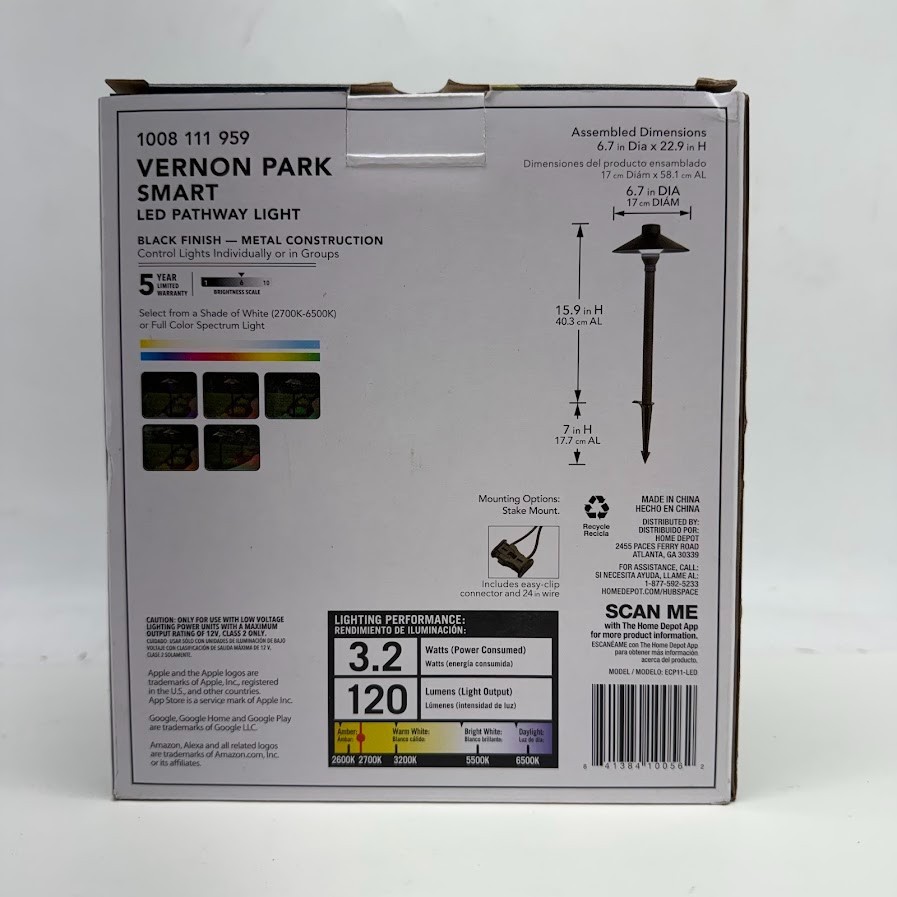 2 Pack Hampton Bay Vernon Park 120 Lumen Smart LED Outdoor Path Light