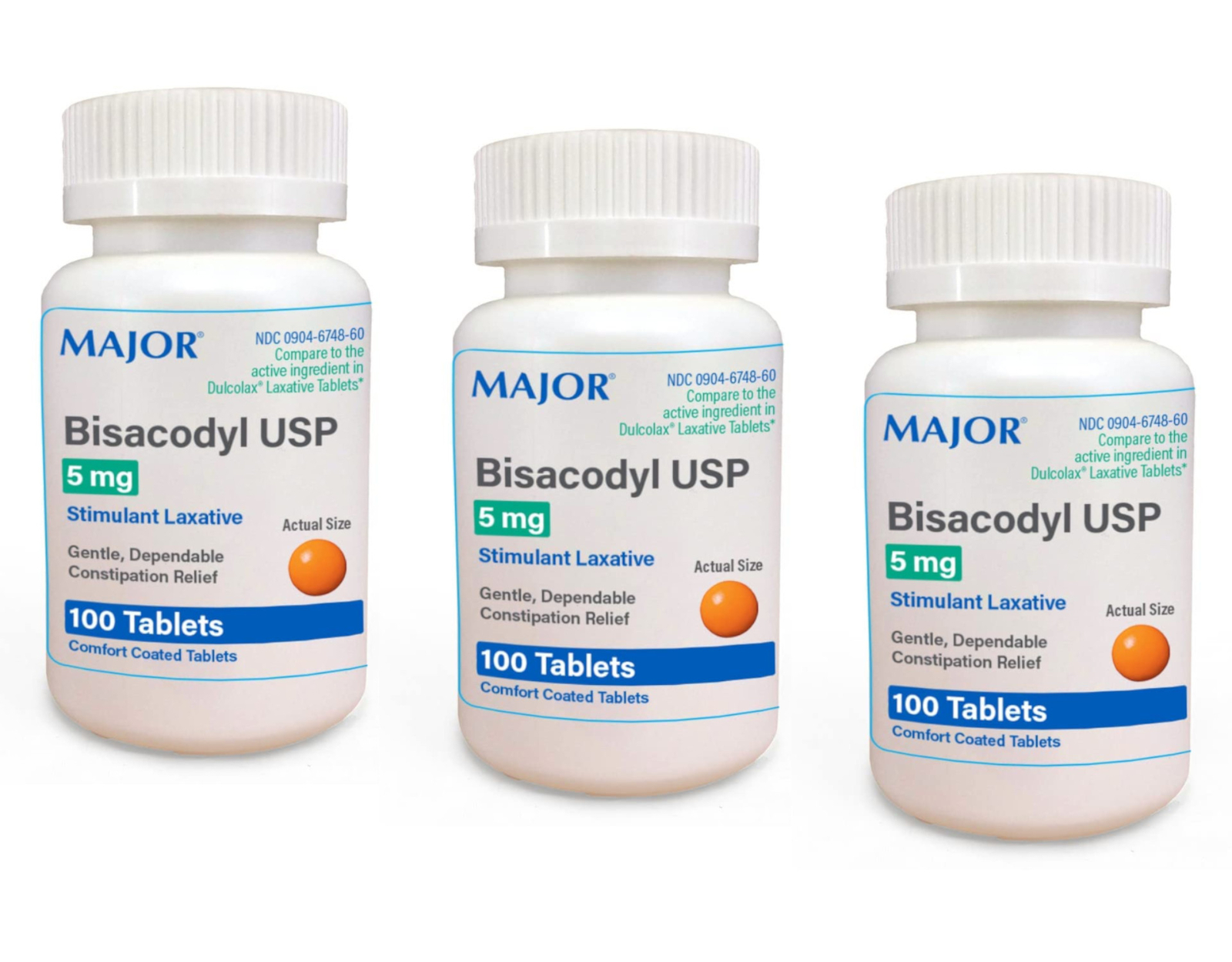 Major Bisacodyl USP Stimulant Laxative 5mg, 100 Tablets - Pack of 3