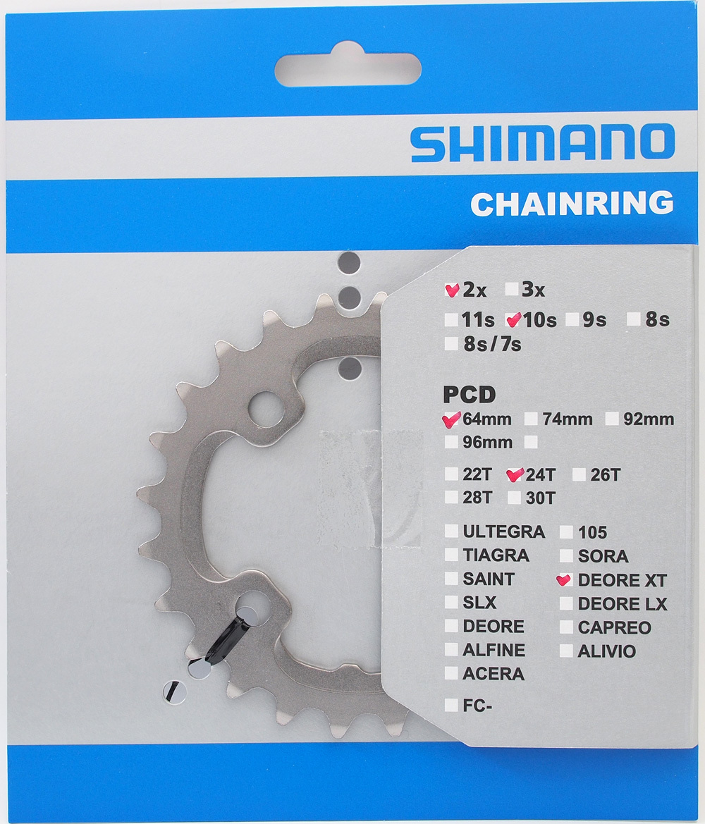 Shimano Deore XT FC-M785 MTB Chainring 24T fits 38/24T Crank Bcd 64mm, 2x10 Spd