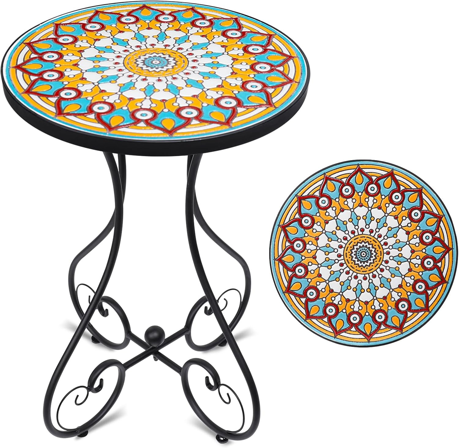 Mosaic Outdoor Side Table Round Rustproof Patio Table  14 Ceramic Multi Color