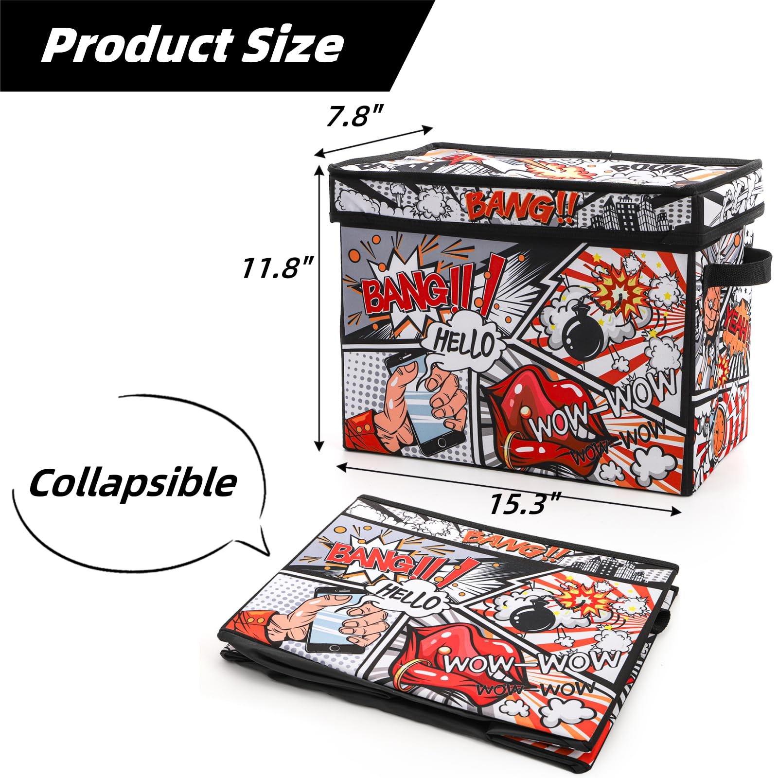 ELFULLY Comic Book Storage Box, 15.3" x 7.8" x 11.8" Large Large, Multicolor