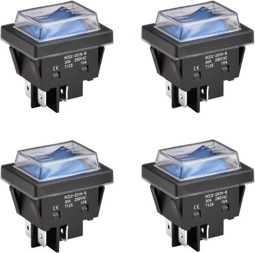 High Current Rocker Switch 30A 250VAC ON OFF 2 Position DPST 4 Terminals Blue