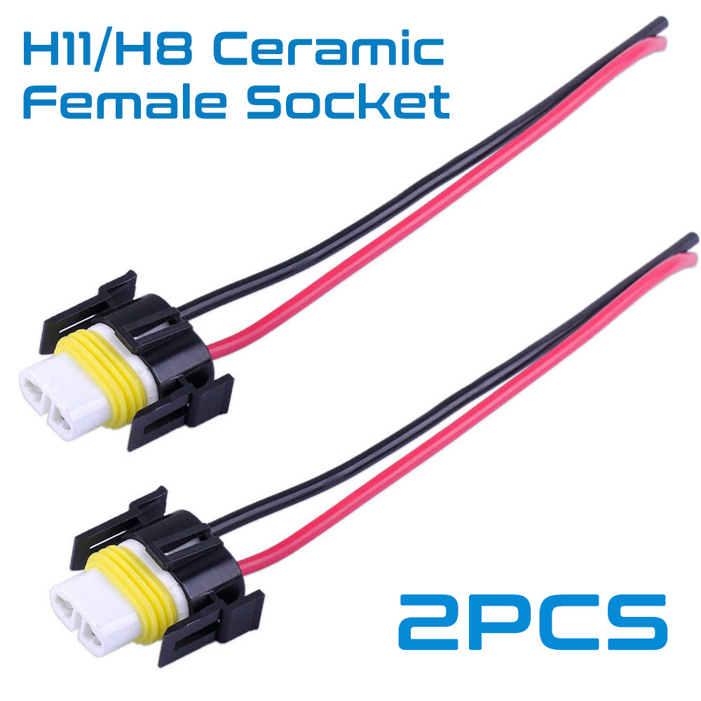 2pcs H11 Ceramic Female Socket Wiring Harness Head Light Low Beam Bulb Connector
