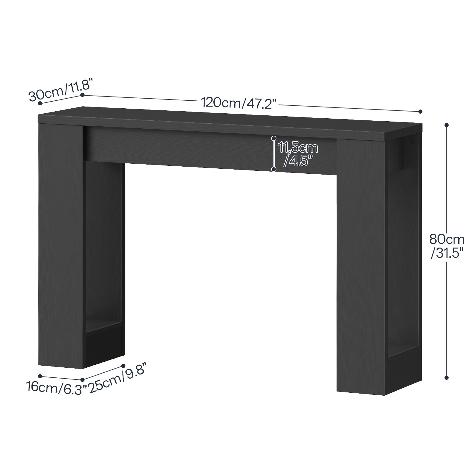 Console Table Sofa Table Side Table Entryway Table Black 47.2” x 11.8” x 31.5”
