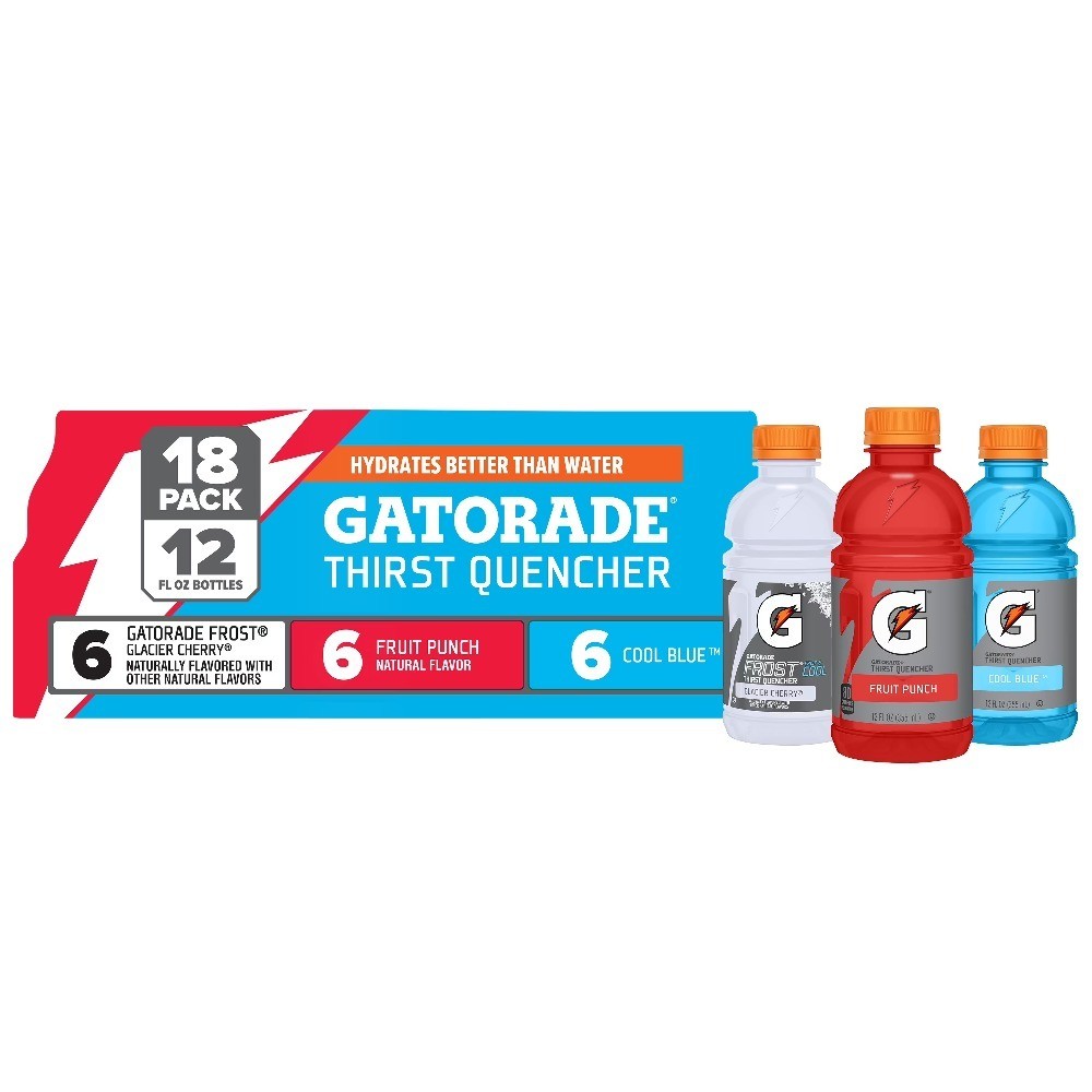 Sports Drink, Fruit Punch/Glacier Cherry/Cool Blue Variety Pack, 12 fl oz, 18