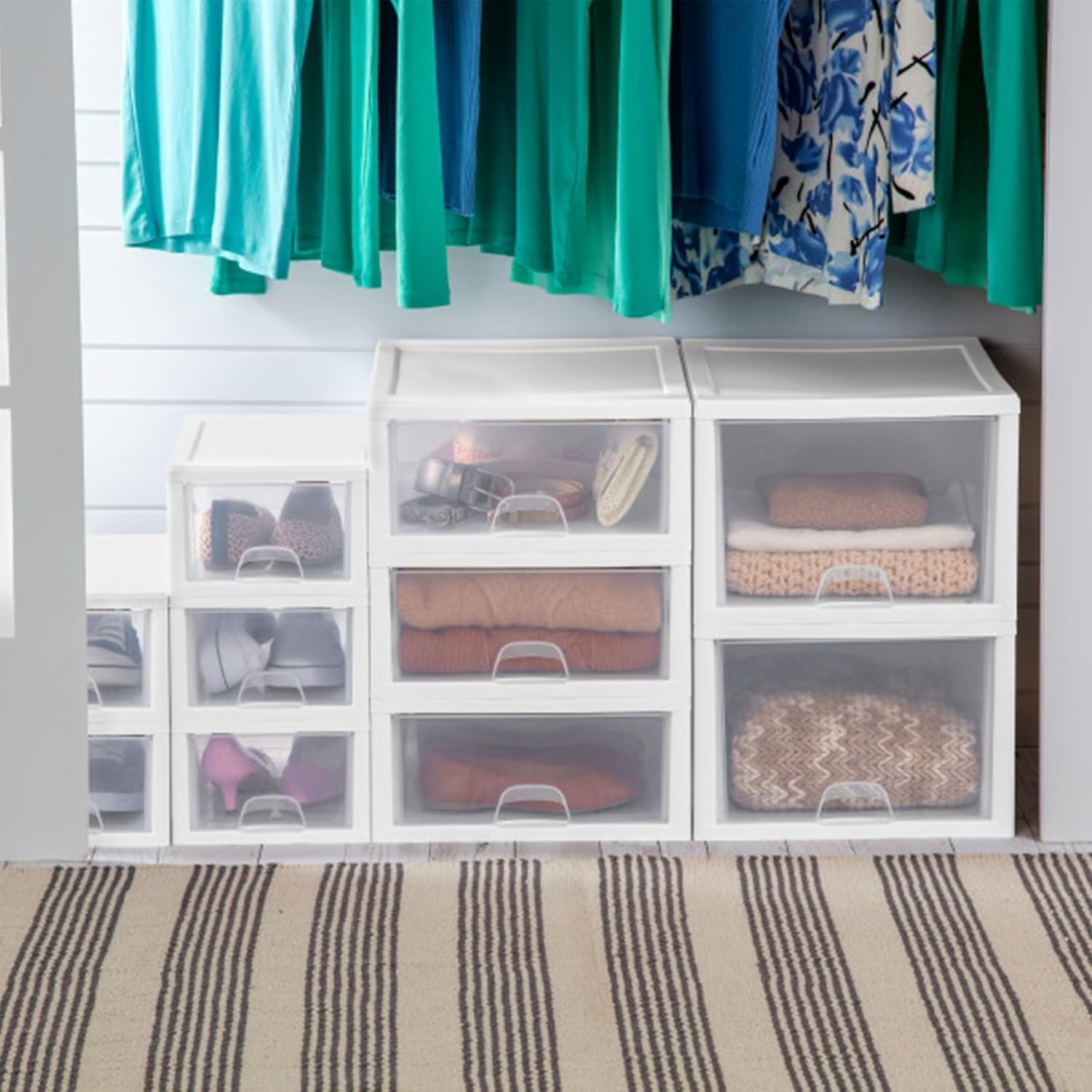 Sterilite 8-Pack 27 Quart Stacking Drawer, Clear Storage Closet Organizer