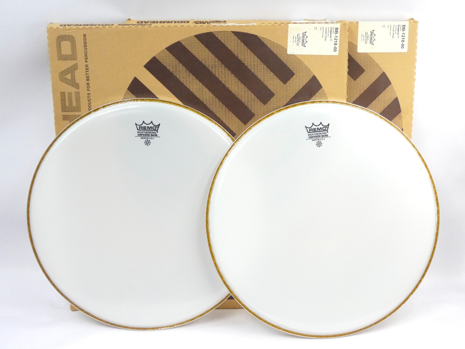 BRAND NEW (Open Box) pair of Remo BB-1218-00 18" Emperor White Bass Drum Heads