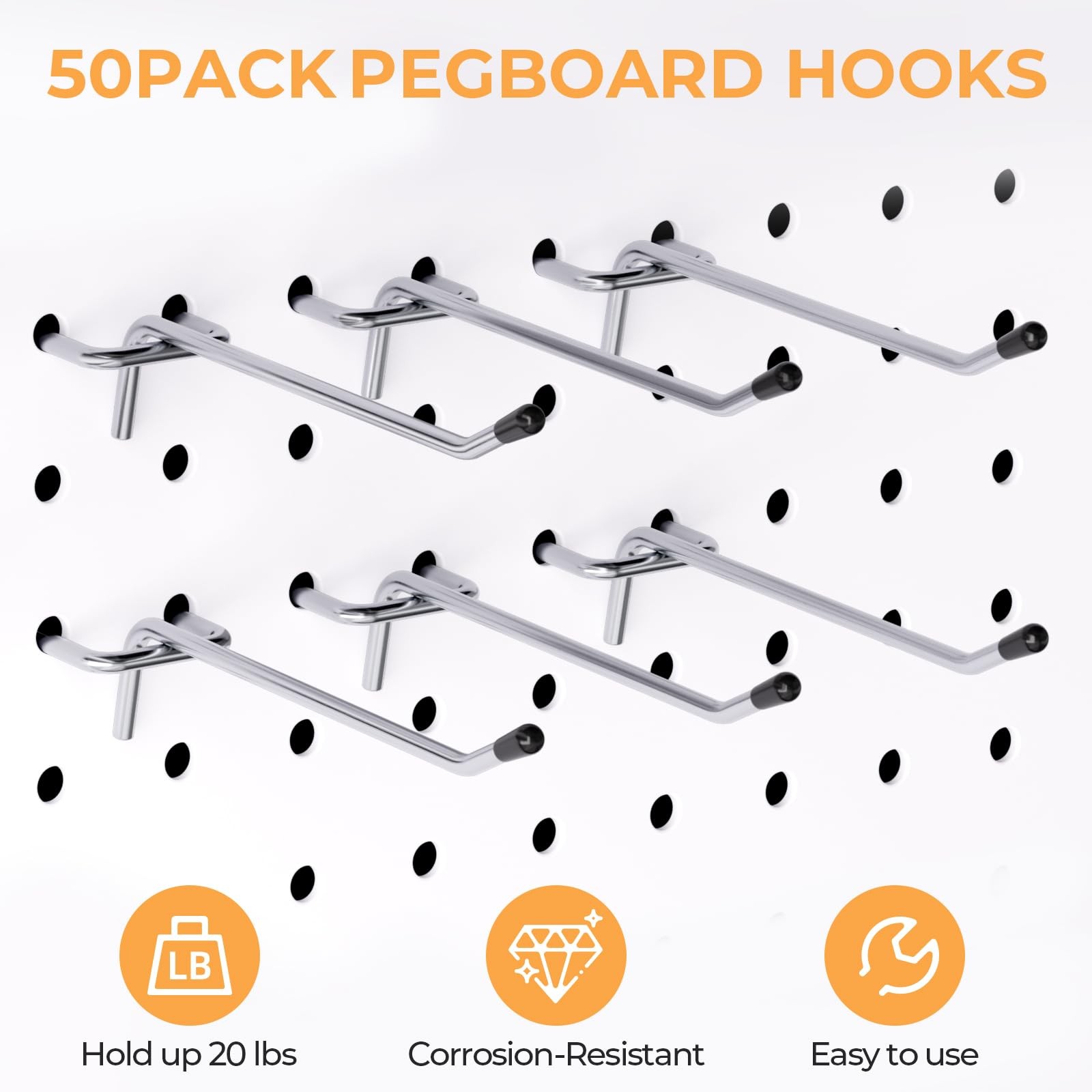 50 Pack Pegboard Hooks, 4 Inch Metal Peg Board Hooks Accessories