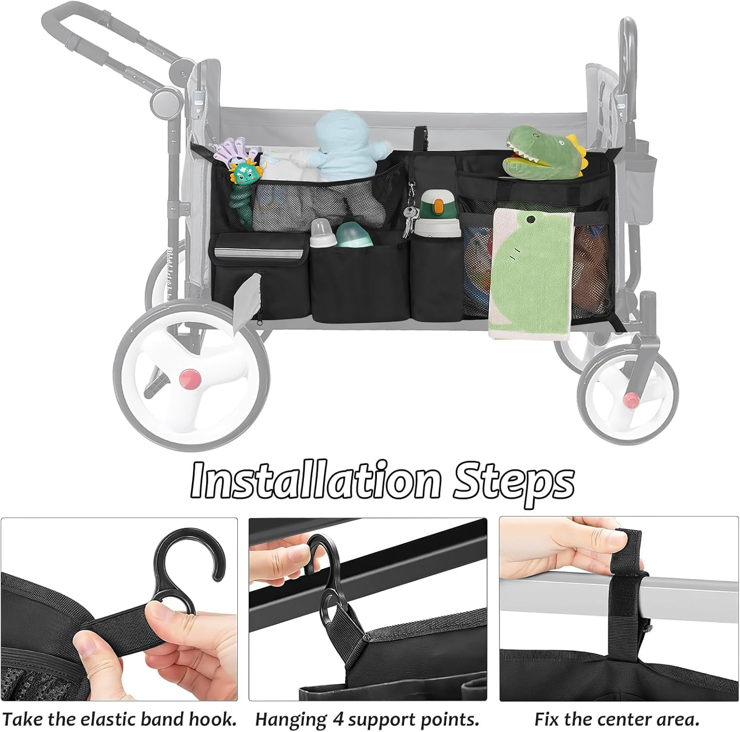 Stroller Wagon Cargo Net for WONDERFOLD W-Series, Multi-Pocket Organizer