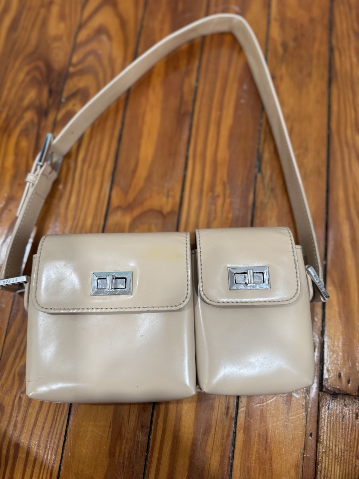 By Far Billy Patent Leather Shoulder Bag Beige