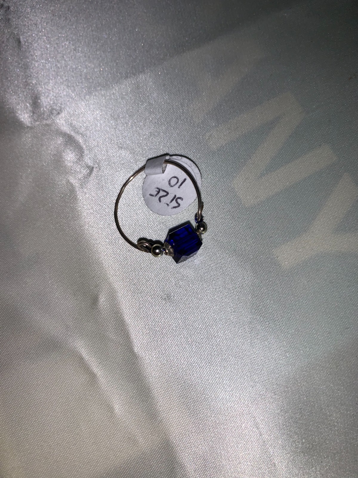 wire wrap ring Silver with Royal Blue Square crystal Size 10 NEW