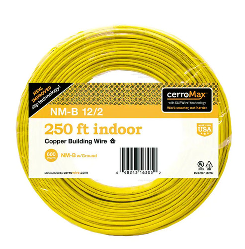 Cerrowire 250 ft. 12/2 Yellow Solid CerroMax SLiPWire Copper NM-B Wire