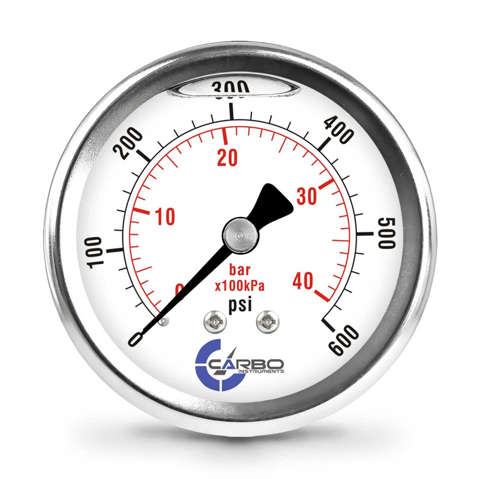 2-1/2" Pressure Gauge, Stainless Steel Case, Liquid Filled, Back Mnt 0-600 PSI