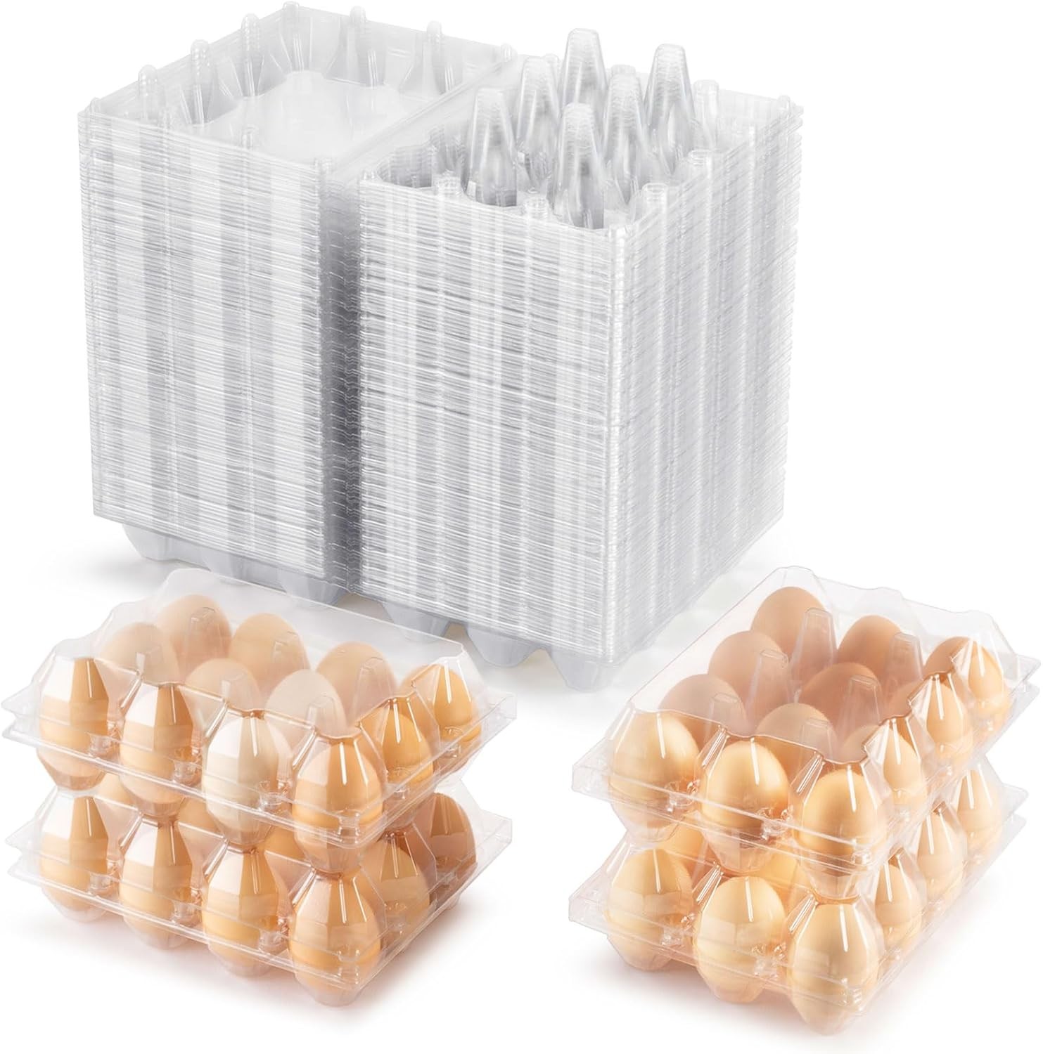 100 Packs Egg Cartons Cheap Bulk，Plastic for 12 Eggs, Clear Egg Cartons 3 * 4