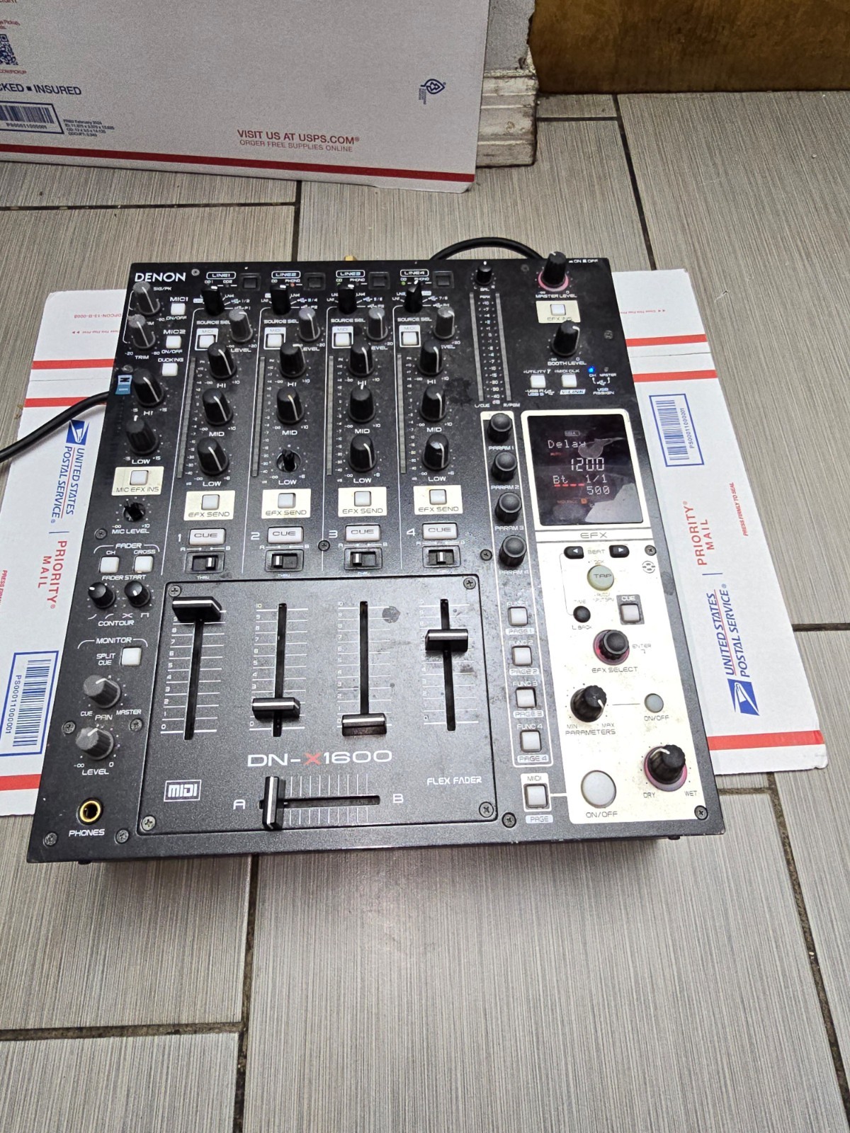 Denon DN-X1600 Mixer missing 3 knobs power on untested for parts or repair as is