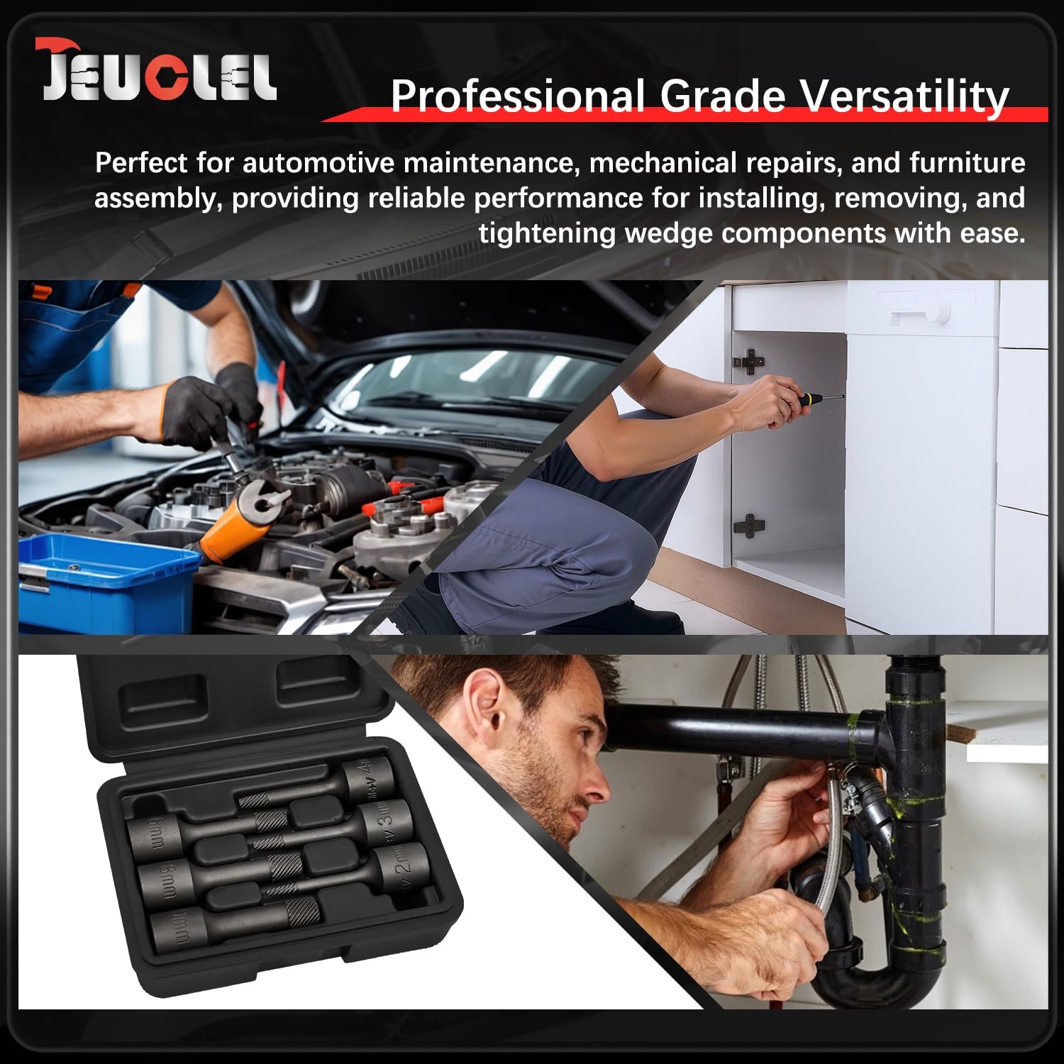 JEUCLEL 6PCS 3/8" Drive Impact Wedge Proof Long 6pcs Extractor