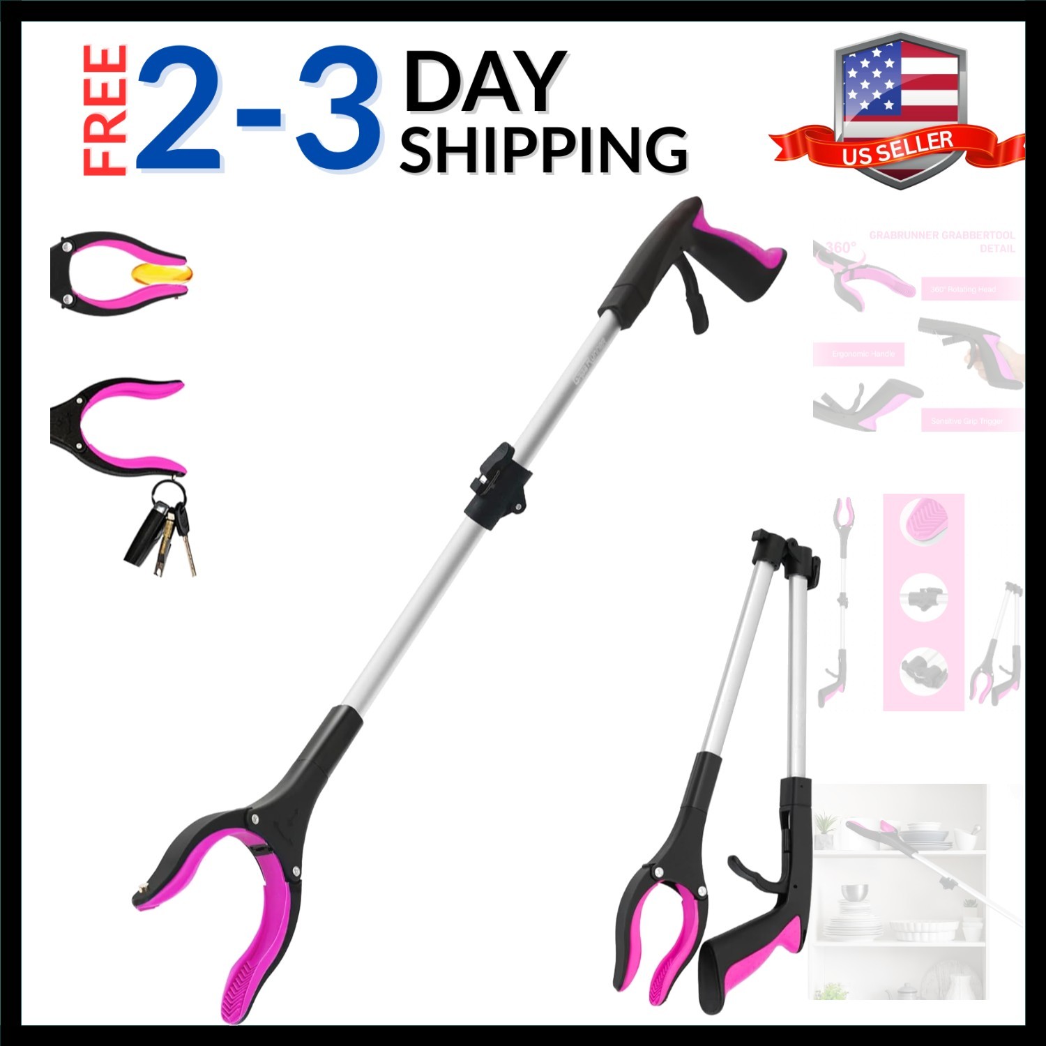 32 inch Heavy Dutyup to 10 lbs Reacher Grabber Tool with Strong Magnetic New ...
