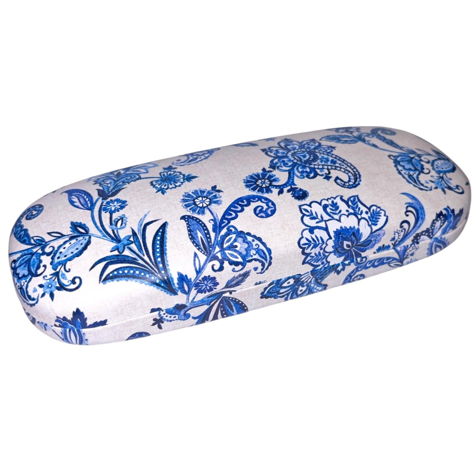 Blue Paisley Hard Shell Glasses Case with Matching Lens Cloth 16.5 x 6 x 3cm