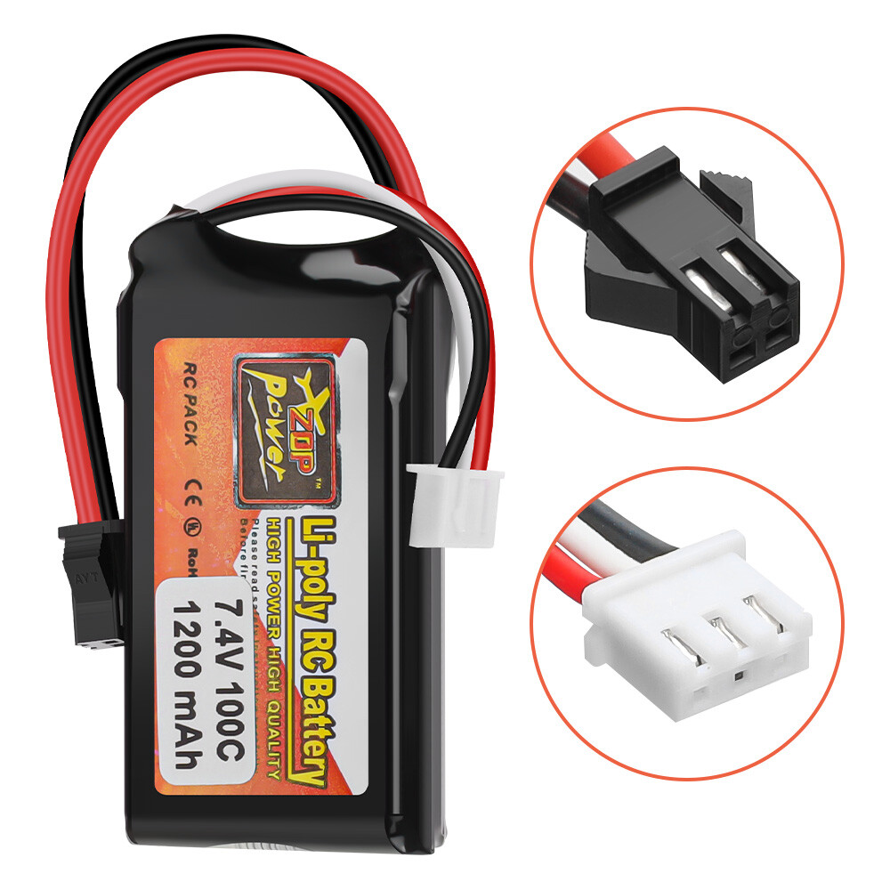 2s Lipo Battery 7.4v 1200mAh 100C SM 2P Plug for RC Car Truck Boat Airplane
