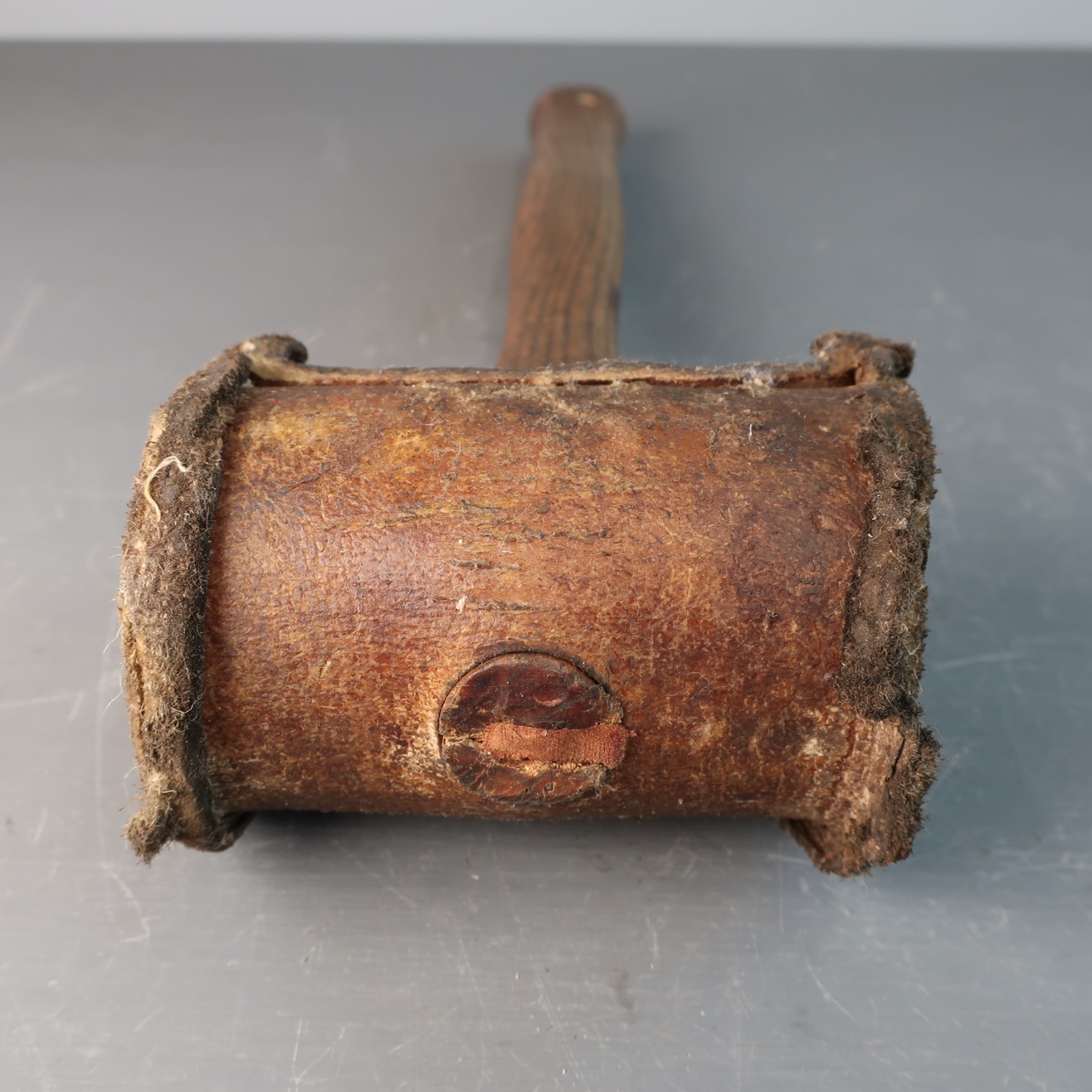 Vintage Rolled Rawhide Mallet with Wooden Handle