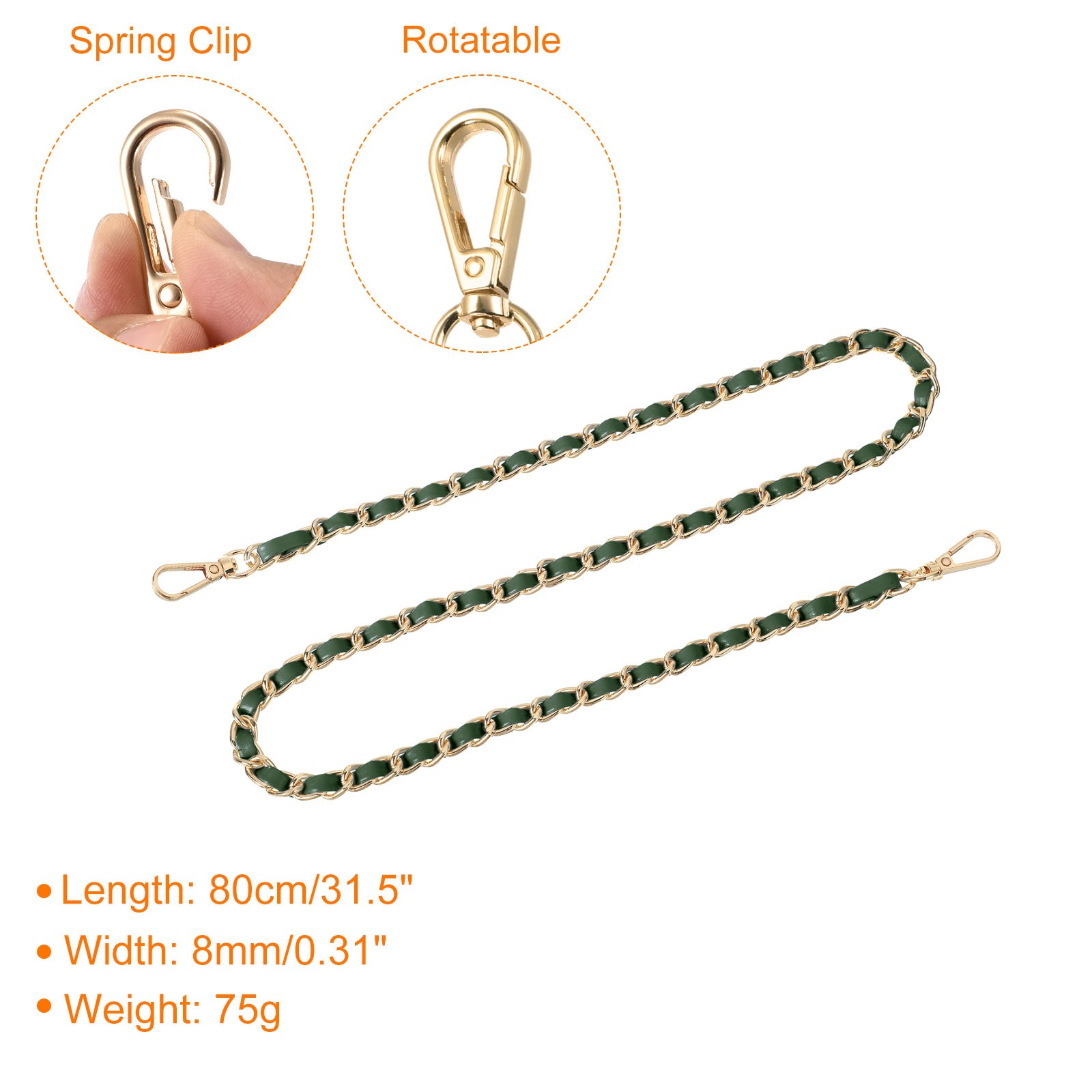 Purse Strap, 32" Leather for Shoulder Strap (Green, Gold)