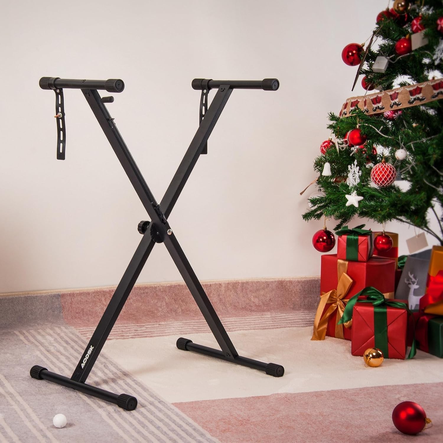 AODSK Single X Black Keyboard Stand Adjustable Height Width w/ Locking Straps