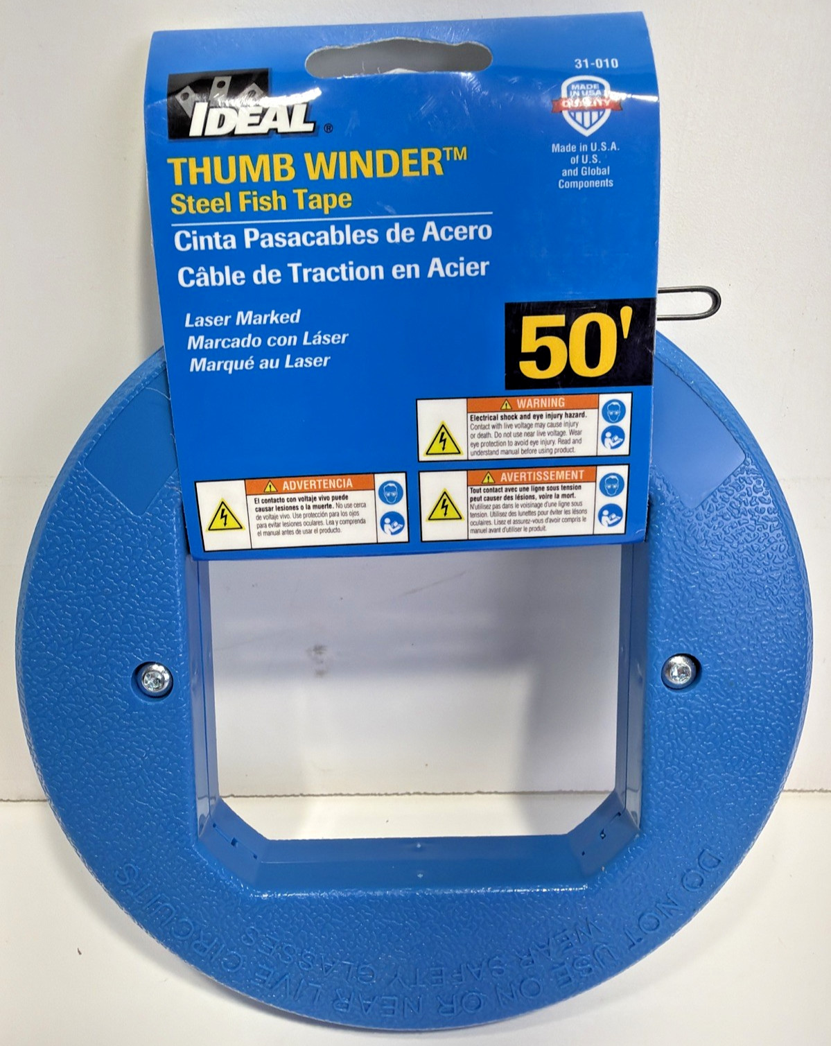 IDEAL 31‑010 Thumb‑Winder Steel Fish Tape 50 ft Blued‑Steel 1/8" x .045" w/ Case