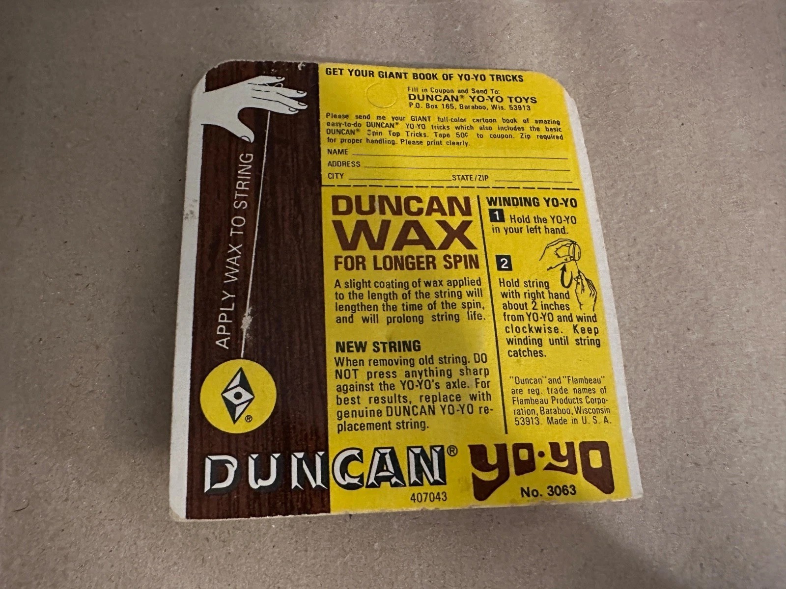 Vintage Duncan Yo Yo Wax/ Replacement Strings #3063 Sealed Unpunched