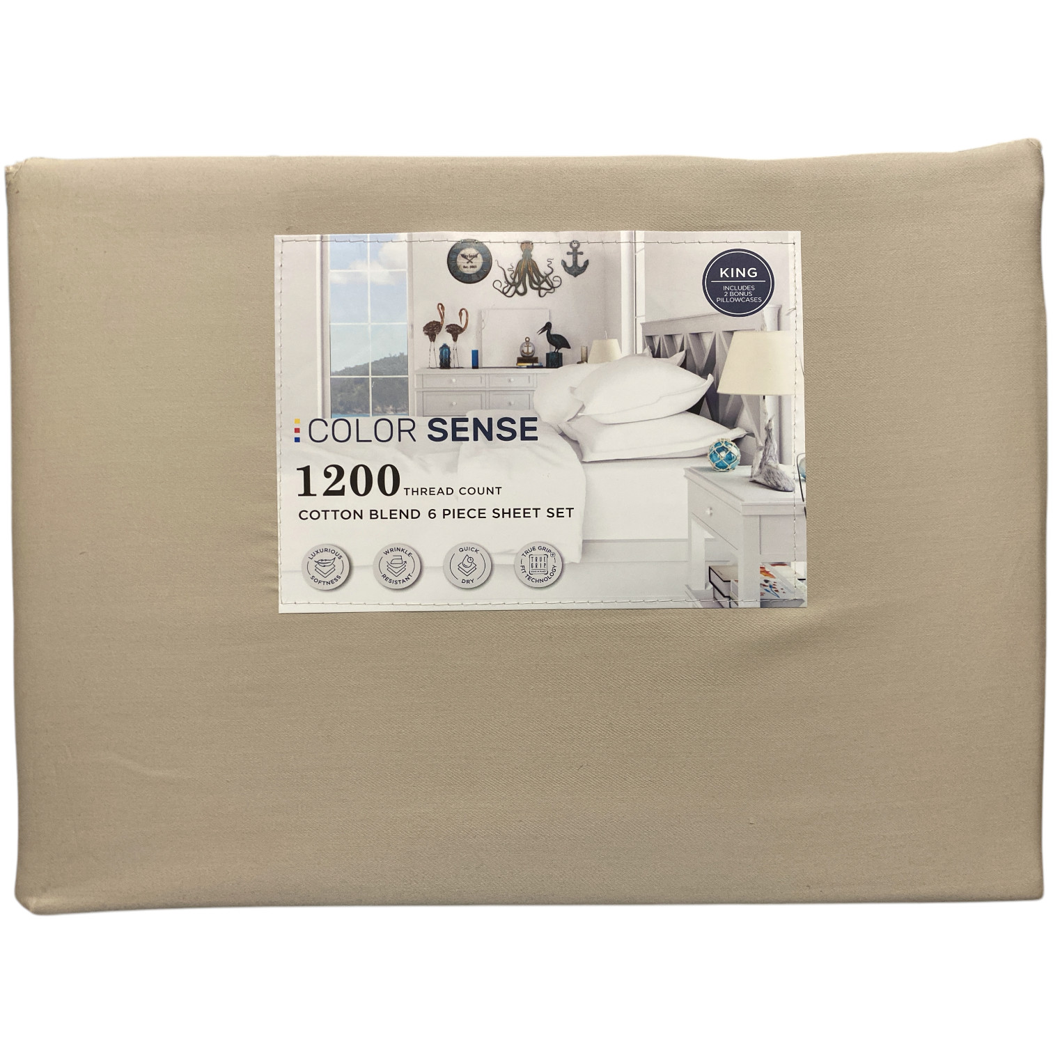 Color Sense 1200 Thread Count Cotton Blend 6-Piece Sheet Set, King (French Oak)