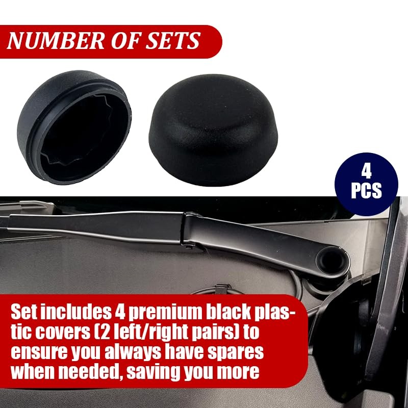 2 Pairs (4 Pcs) Front Windshield Wiper Nut Cover Cap Right & Left Compatible