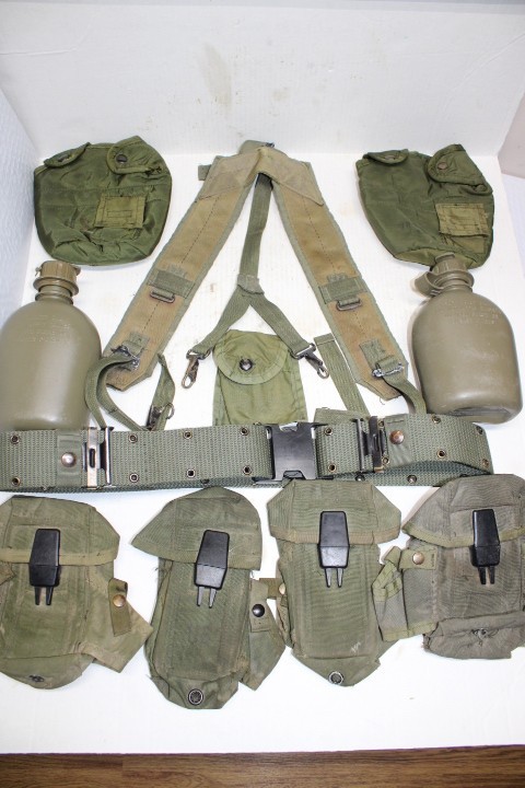 US Military Issue Alice Field Gear Belt Suspenders 4 Ammo Pouches 2Canteen LARGE