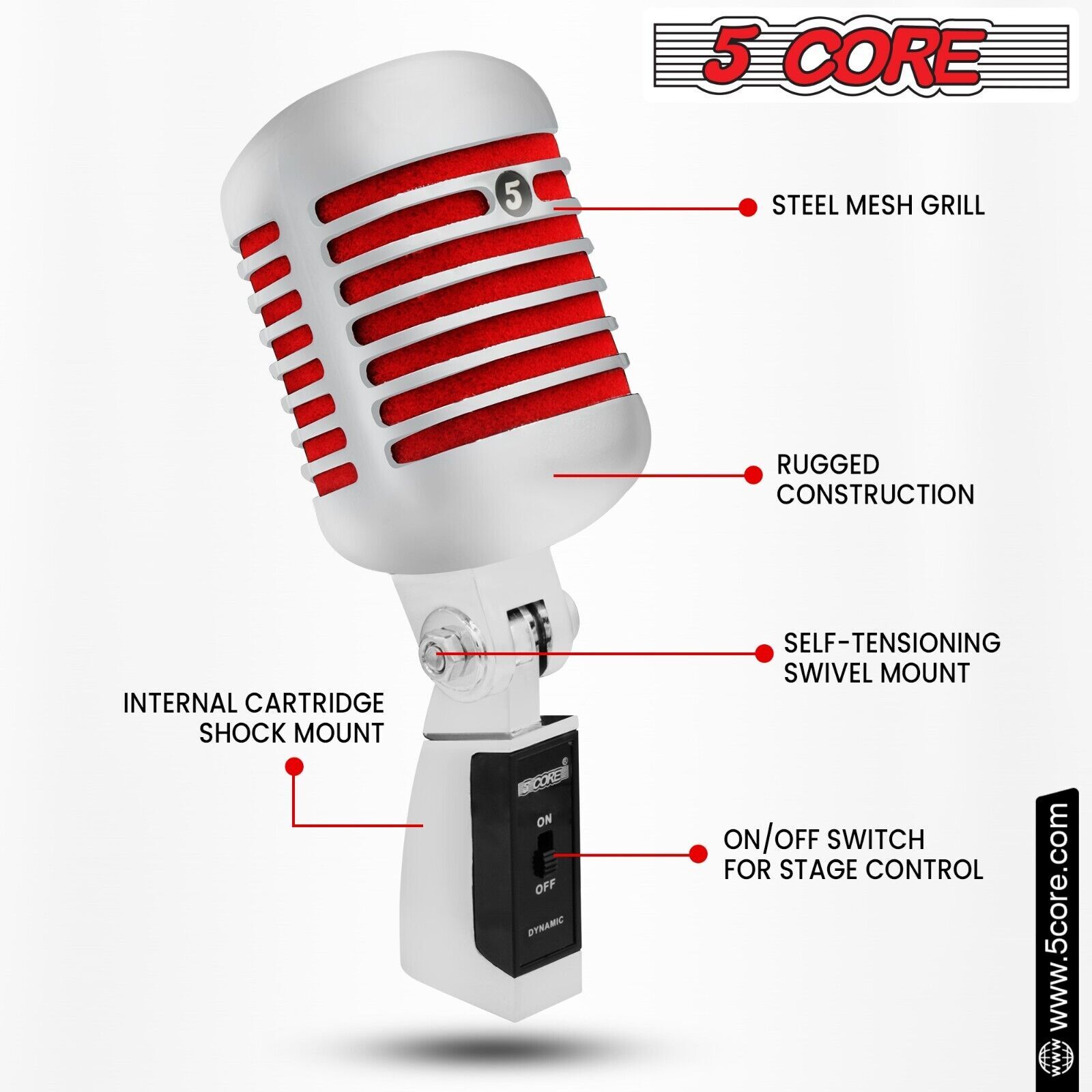 5Core Vintage Microphone Classic Dynamic Professional XLR Studio Retro Style Mic