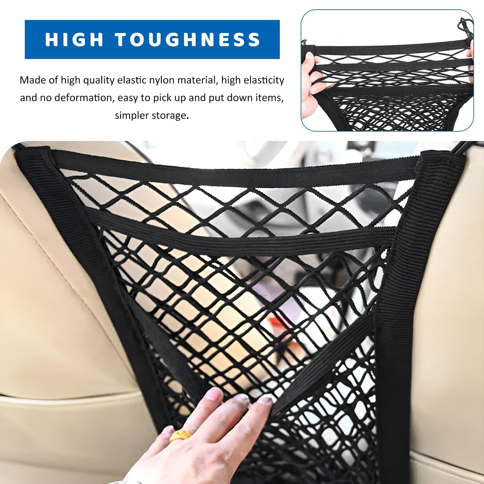 3-Layer Car Mesh Organizer, Stretchable Storage Netting Pouch Seat Back Cargo...