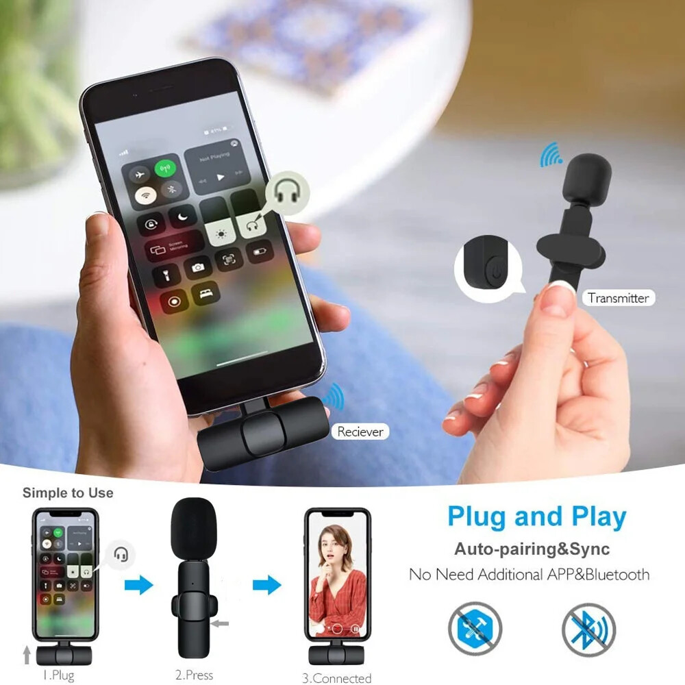 Wireless Lavalier Microphone Video Recording Mini Mic Live For iPhone/Android