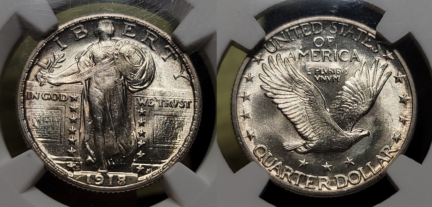 1918/7 S Standing Liberty Quarter 25c NGC MS 64+