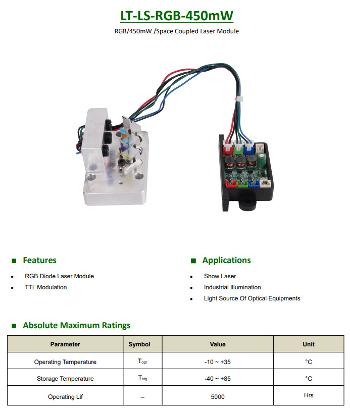 RGB 450mW Space Coupled Laser Module