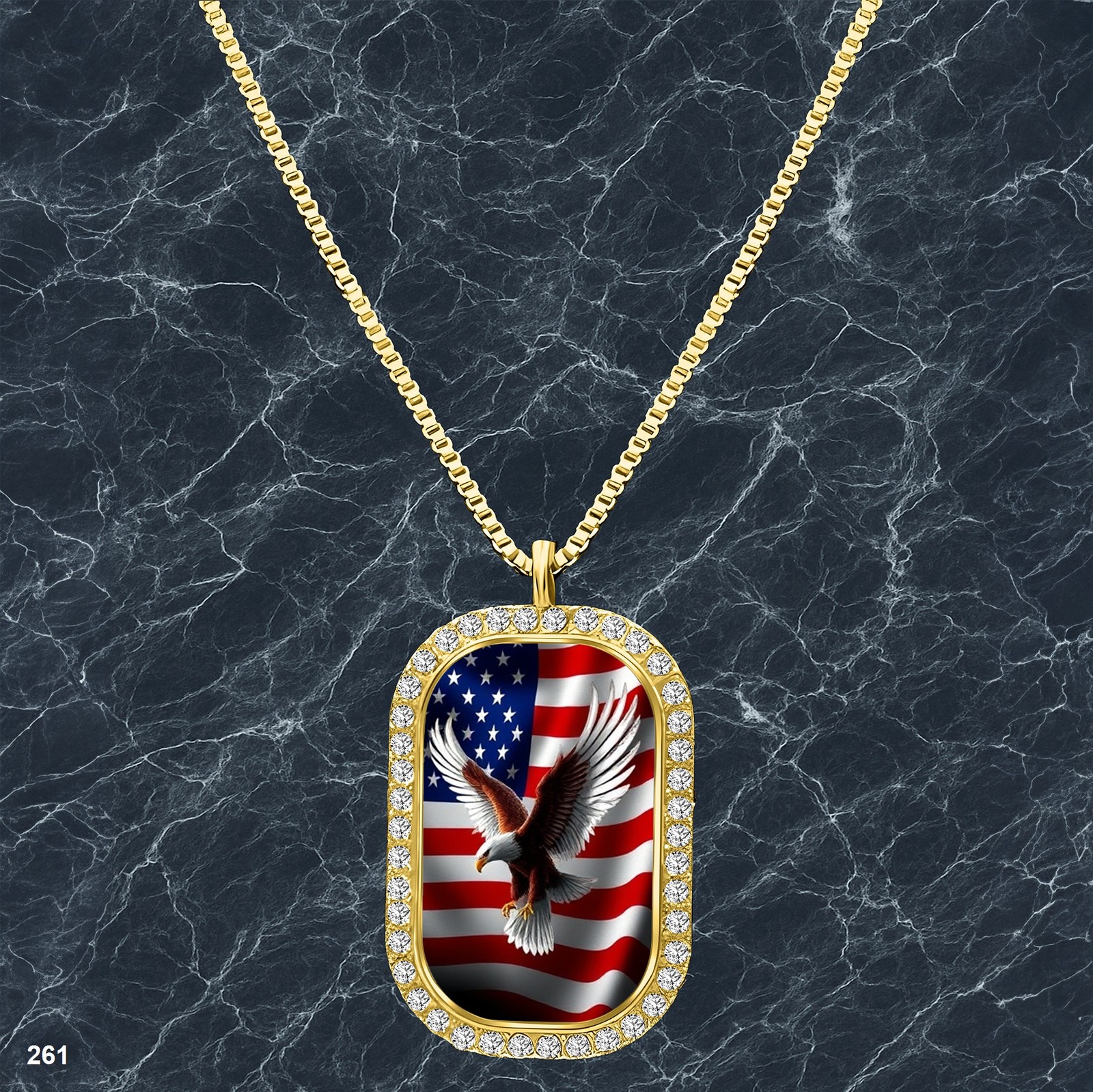 New USA American Flag Pendant Necklace Photo Design Exquisite Gold Tone Gift